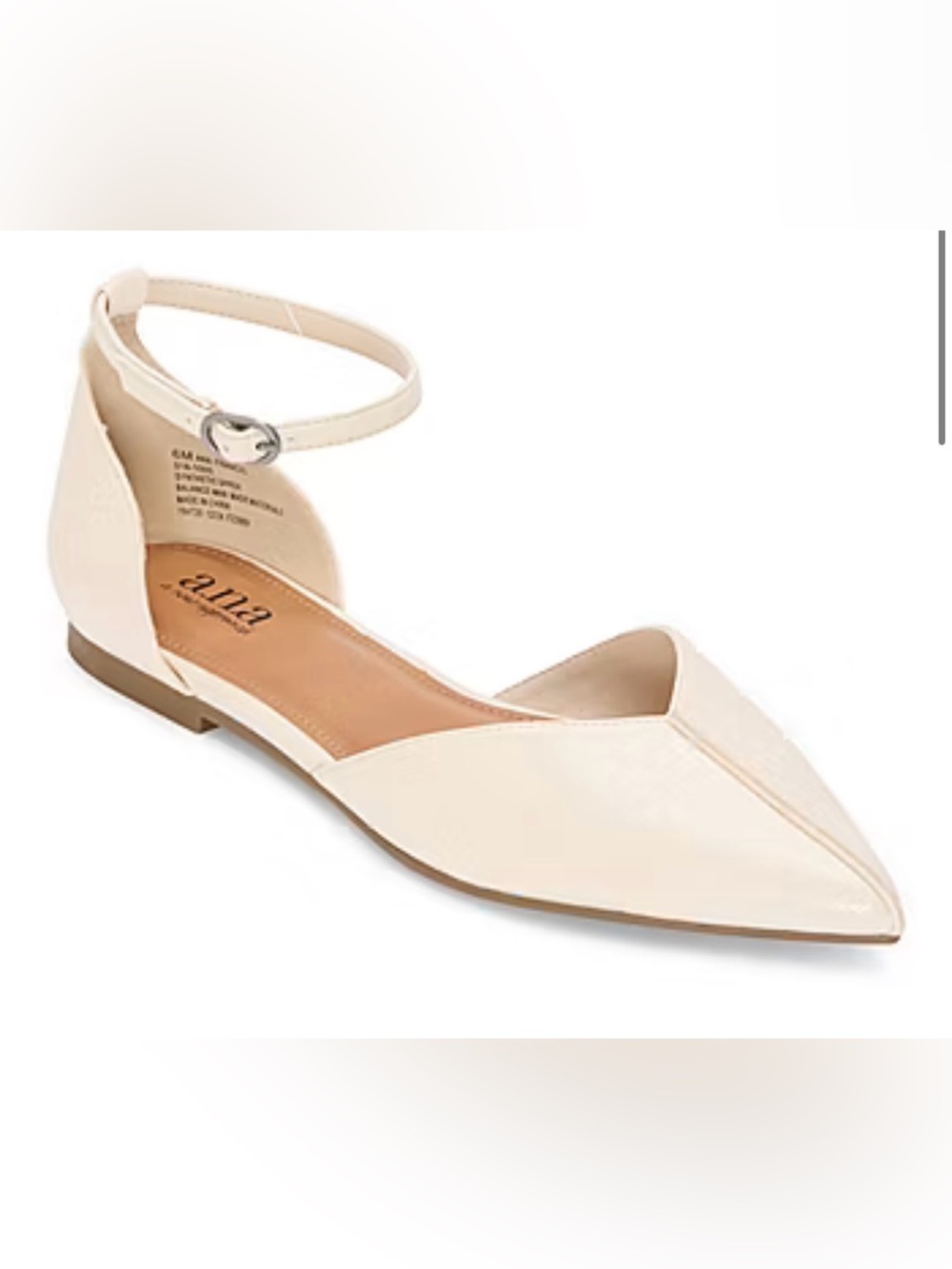 NWT Anna Cream Pointed-Toe Ankle Strap Flats size 7.5